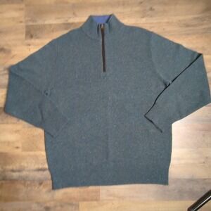 ORVIS Mens 1/4 Zip‎ Wool Long Sleeve Pullover Sweater Green Speckled Sz Large